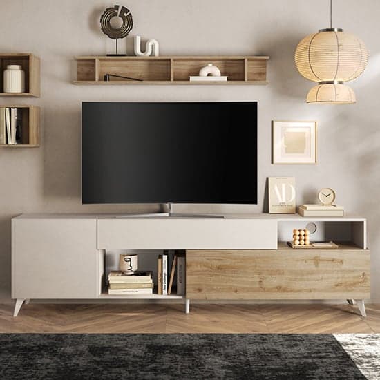 Milan Wooden TV Stand Large With 2 Doors In Cashmere Cadiz Oak_1