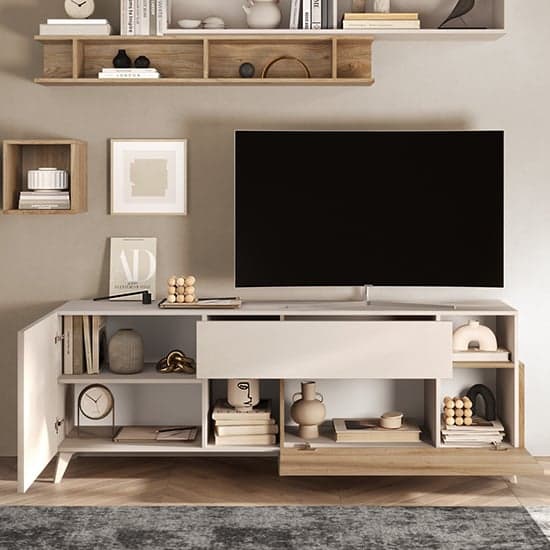 Milan Wooden TV Stand Small With 2 Doors In Cashmere Cadiz Oak_2
