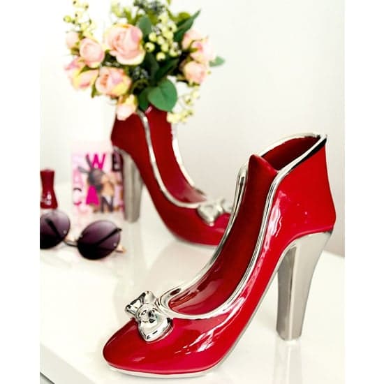 Milano Ceramic Set Of 2 High Heel Vases In Red And Silver_1