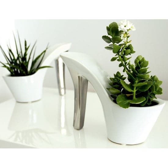 Milano Ceramic Set Of 2 Plateau Vases In White And Silver_1