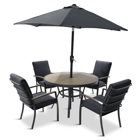 Mili 4 Seater Dining Set With Highback Chairs And 2.5m Parasol_2