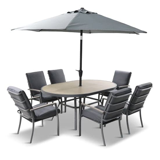 Mili 6 Seater Dining Set Oval With Highback Chairs And 3m Parasol_2