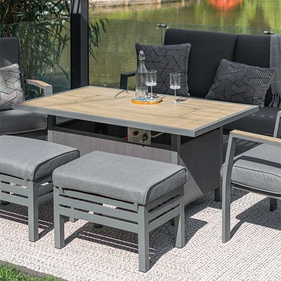 Mili Aluminium Lounge Dining Set With Gas Firepit Table In Grey_2