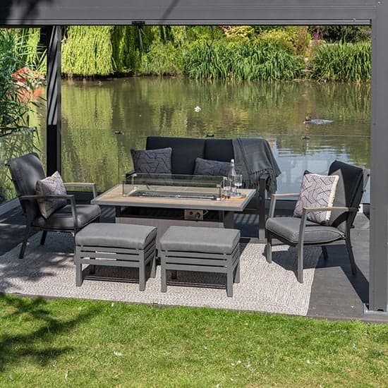 Mili Aluminium Lounge Dining Set With Gas Firepit Table In Grey_1