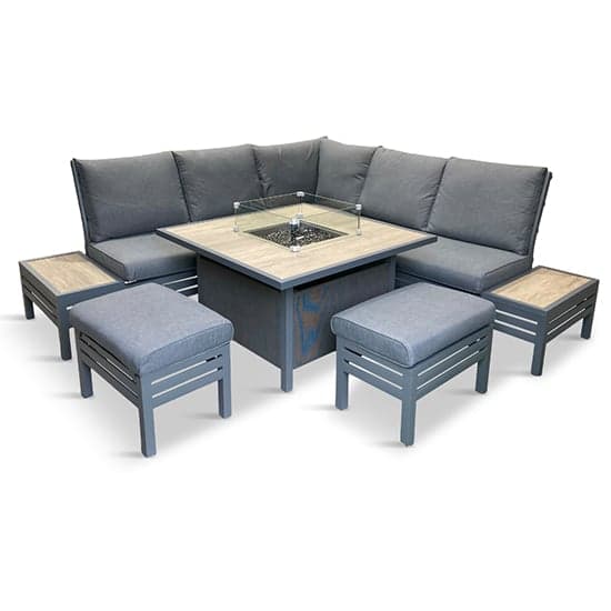 Mili Aluminium Modular Dining Set With Gas Firepit Table In Grey_2