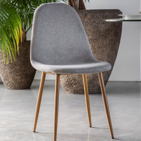 Millikan Grey Fabric Dining Chairs With Oak Legs In Pair_2