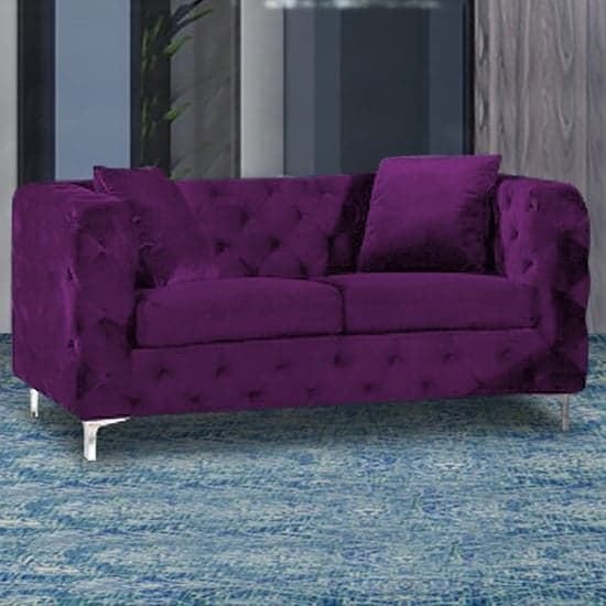 Mills Malta Plush Velour Fabric 2 Seater Sofa In Boysenberry