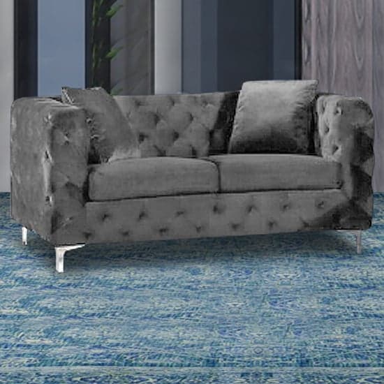 Mills Malta Plush Velour Fabric 2 Seater Sofa In Grey