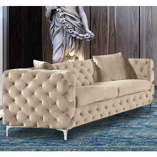 Mills Malta Plush Velour Fabric 3 Seater Sofa In Cream_1
