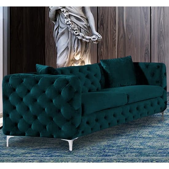 Mills Malta Plush Velour Fabric 3 Seater Sofa In Emerald_1