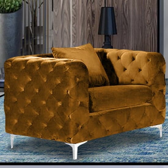 Mills Malta Plush Velour Fabric Armchair In Gold_1