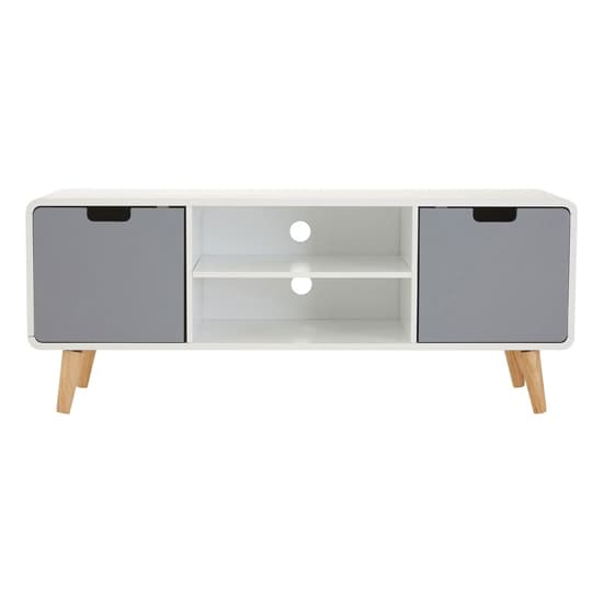 Milova Wooden TV Stand With 2 Doors In White And Grey_4