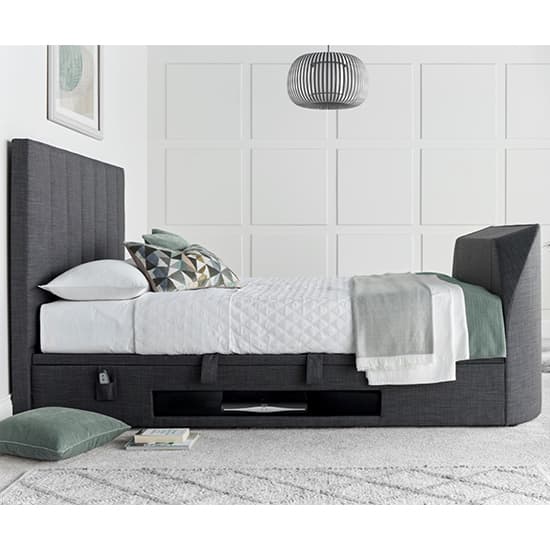 Milton Ottoman Pendle Fabric Super King Size TV Bed In Slate_3