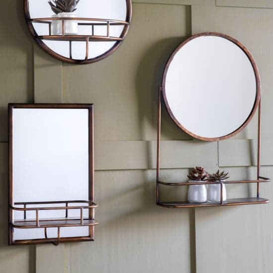 Millan Rectangular Bathroom Mirror With Shelf In Bronze Frame_2