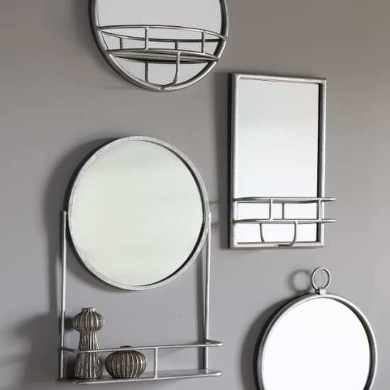 Millan Rectangular Bathroom Mirror With Shelf In Silver Frame_2