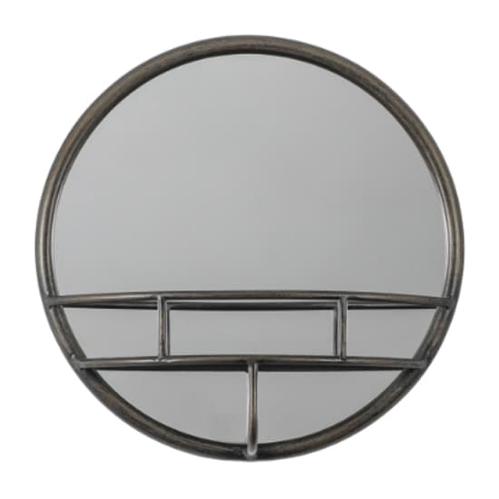 Millan Round Bathroom Mirror With Shelf In Black Frame_2