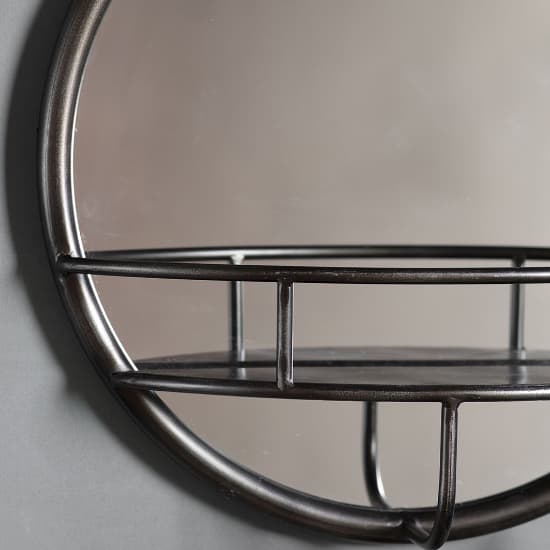 Millan Round Bathroom Mirror With Shelf In Black Frame_3