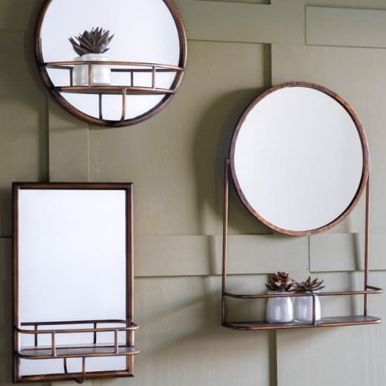 Millan Round Bathroom Mirror With Shelf In Bronze Frame_2