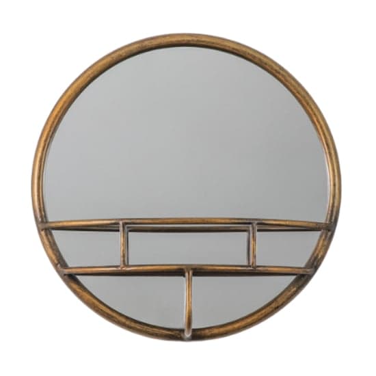 Millan Round Bathroom Mirror With Shelf In Bronze Frame_1