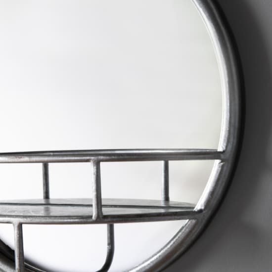 Millan Round Bathroom Mirror With Shelf In Silver Frame_3