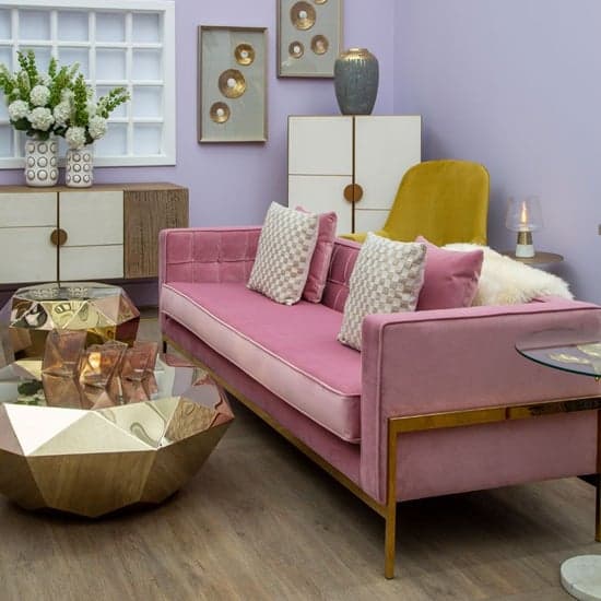 Minchin Upholstered Velvet 3 Seater Sofa In Pink_2