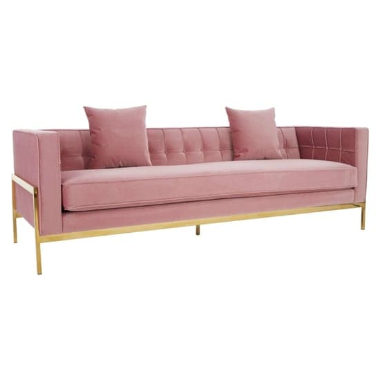 Minchin Upholstered Velvet 3 Seater Sofa In Pink_3