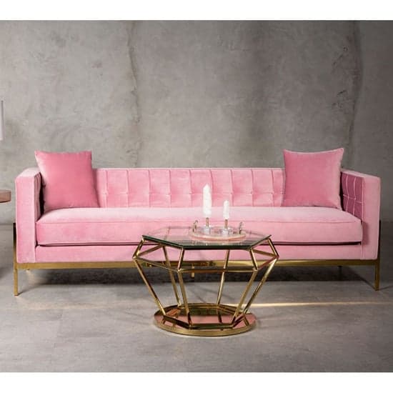 Minchin Upholstered Velvet 3 Seater Sofa In Pink_1