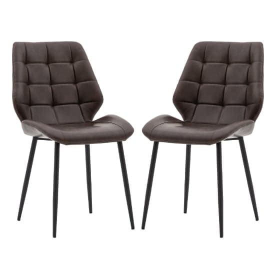 Minford Brown Leather Dining Chairs In Pair_1