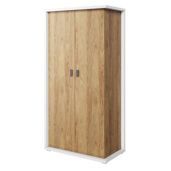 Minot Kids Wooden Wardrobe With 2 Doors In Natural Hickory Oak_1