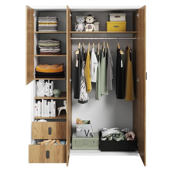 Minot Kids Wooden Wardrobe With 3 Doors In Natural Hickory Oak_3