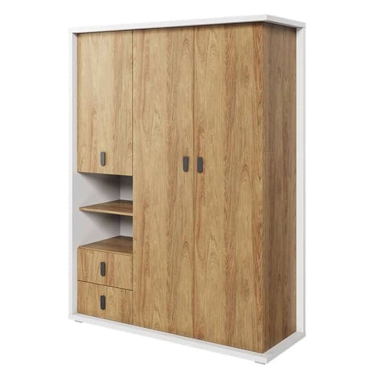Minot Kids Wooden Wardrobe With 3 Doors In Natural Hickory Oak_1