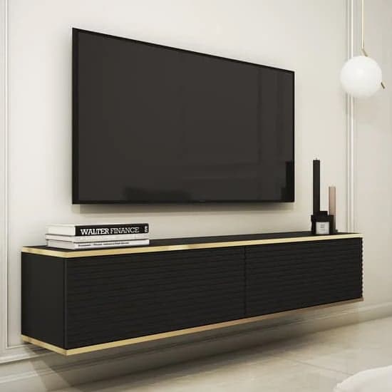 Minsk Floating Wooden TV Stand With 2 Doors In Black_1