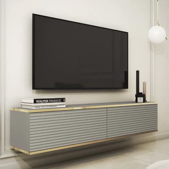 Minsk Floating Wooden TV Stand With 2 Doors In Grey_1