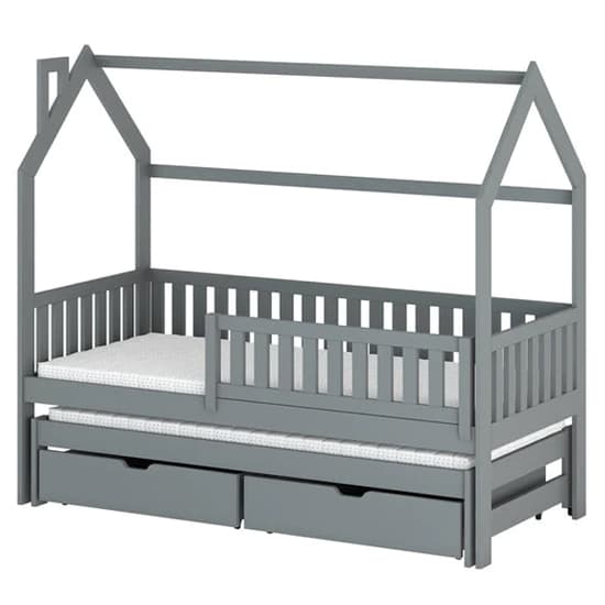 Minsk Trundle Wooden Single Bed In Grey With Bonnell Mattress_2