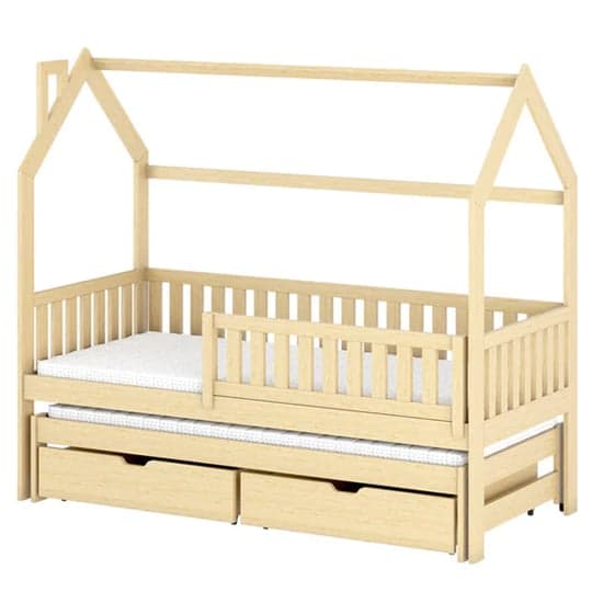 Minsk Trundle Wooden Single Bed In Pine With Bonnell Mattress_2