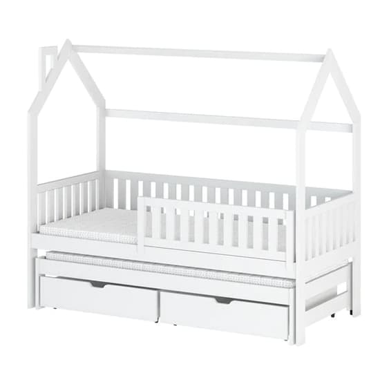 Minsk Trundle Wooden Single Bed In White With Bonnell Mattress_2