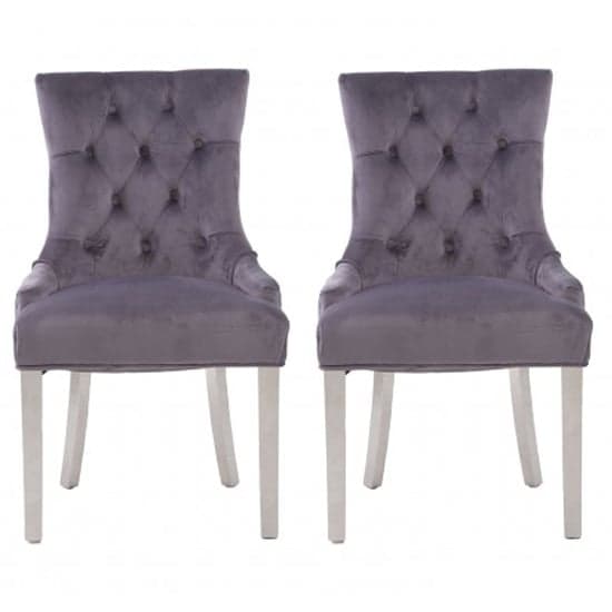Mintaka Grey Velvet Dining Chairs With Chrome Legs In A Pair