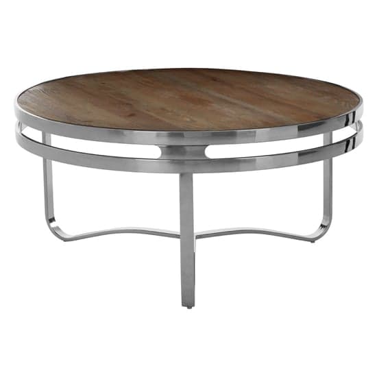 Mintaka Round Wooden Coffee Table With Silver Frame In Natural_2