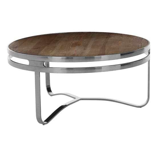 Mintaka Round Wooden Coffee Table With Silver Frame In Natural_1