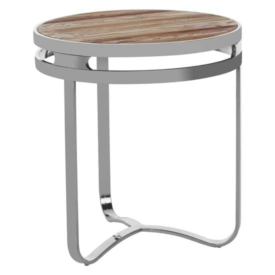 Mintaka Round Wooden Side Table With Silver Frame In Natural_1