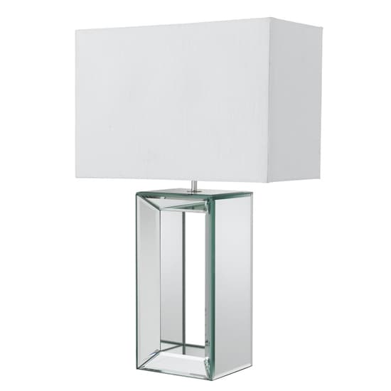 Mirror White Faux Silk Shade Table Lamp With Mirrored Base_3