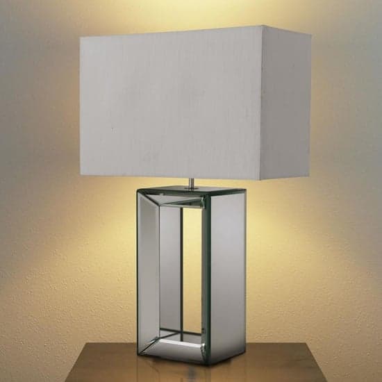 Mirror White Faux Silk Shade Table Lamp With Mirrored Base_1