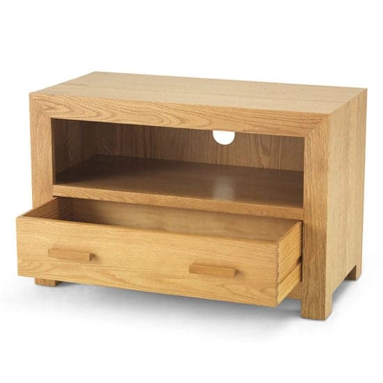 Modals Wooden Small TV Unit In Light Solid Oak With 1 Drawer_2