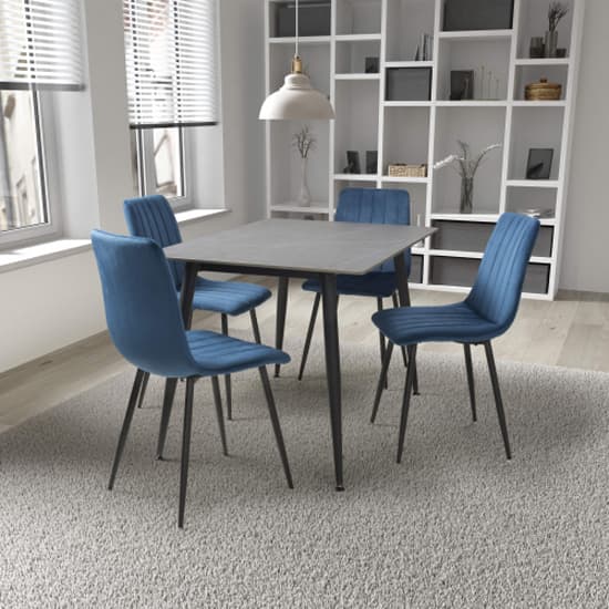 Modico Small Grey Ceramic Dining Table With 4 Leuven Blue Chairs ...