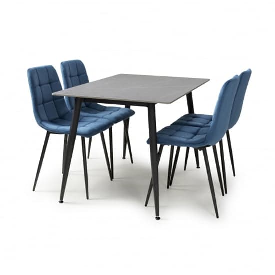 Modico 1.2m Grey Ceramic Dining Table With 4 Massa Blue Chairs_2