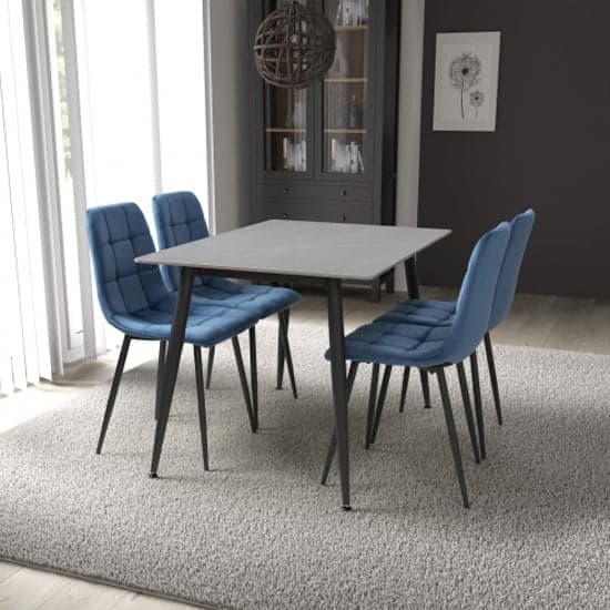 Modico 1.2m Grey Ceramic Dining Table With 4 Massa Blue Chairs_1