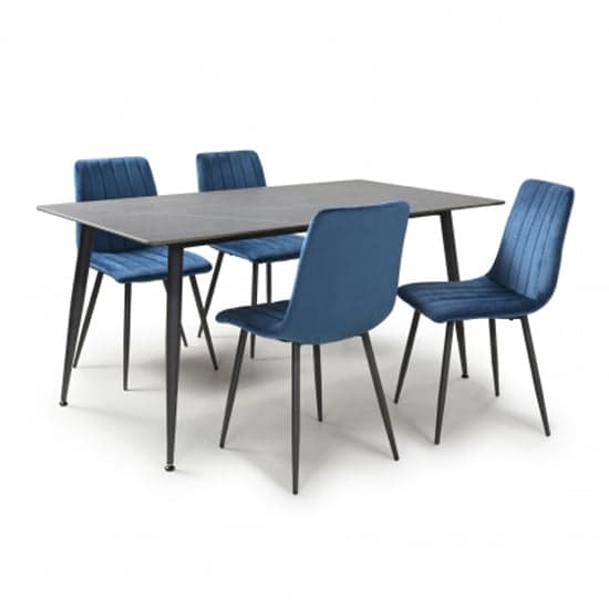 Modico 1.6m Grey Ceramic Dining Table With 4 Leuven Blue Chairs_2