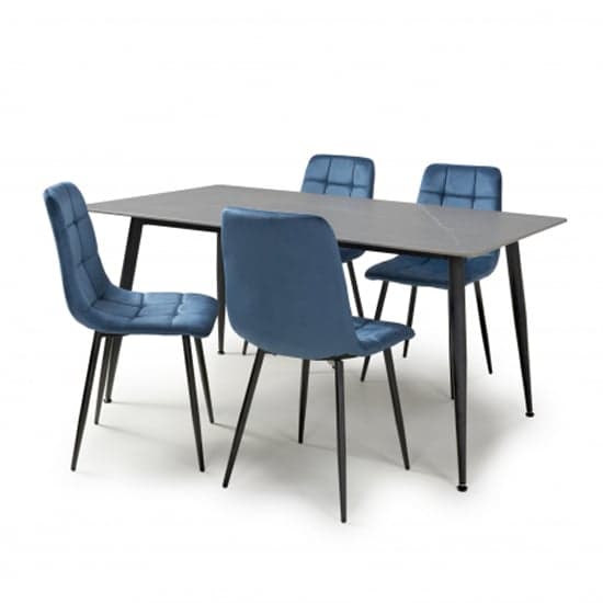 Modico 1.6m Grey Ceramic Dining Table With 4 Massa Blue Chairs_2