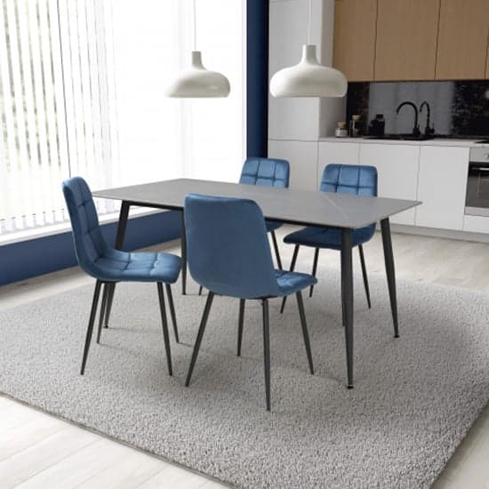 Modico 1.6m Grey Ceramic Dining Table With 4 Massa Blue Chairs_1