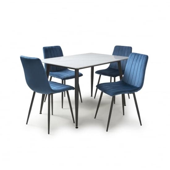 Modico 1.2m White Ceramic Dining Table 4 Leuven Blue Chairs_2